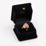 Anello vintage in oro giallo 14k con rodocrosite cabochon, anni '70/'80