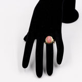 Anello vintage in oro giallo 14k con rodocrosite cabochon, anni '70/'80