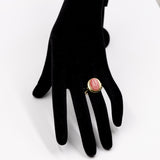 Anello vintage in oro giallo 14k con rodocrosite cabochon, anni '70/'80