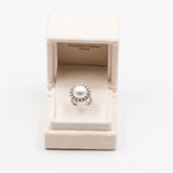 Anello vintage in oro bianco 14k con perla mabè e diamanti (1ctw), anni '60
