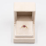 Anello vintage in oro giallo 14k con rubini e diamanti