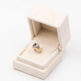 Anello vintage in oro giallo 18K con zaffiro (1ct ca.) e diamanti di taglio brillante (0.14ctw ca.), anni '70