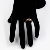Anello vintage in oro giallo 14k con rubino cabochon e diamanti, anni '60/'70