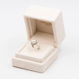 Anello vintage a fiore in oro bianco 18k con perla e diamanti (0.14ctw), anni '60