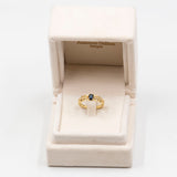 Anello vintage in oro giallo 18K con zaffiro (0.30ct ca.) e diamanti (0.08ctw ca.), anni '70