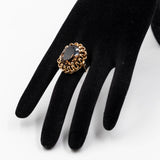 Anello da cocktail vintage in oro 14k con quarzo fumè (14ct), anni '70