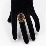 Anello da cocktail vintage in oro 14k con quarzo fumè (14ct), anni '70