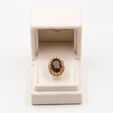Anello da cocktail vintage in oro 14k con quarzo fumè (14ct), anni '70