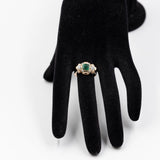 Anello vintage in oro giallo 14k con smeraldo (1,10ct) e diamanti (0,16ctw), anni '40/'50