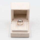 Anello antico in oro giallo 11K e argento con diamante centrale (1.50ct ca.) e rosette, primi del '900