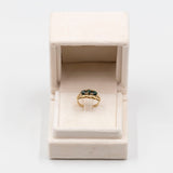 Anello trilogy vintage in oro giallo 8k con spinelli sintetici verdi