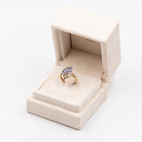 Anello vintage in oro giallo 9k con tanzaniti (0,60ct) e acquamarine (0,10ctw)