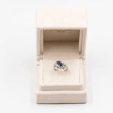 Anello vintage in oro bianco 14k con zaffiri (0,80ct) e diamanti (0,60ct), anni '70