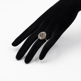 Anello a margherita in stile antico in oro giallo 18k e argento con zaffiro (1,5ct) e diamanti taglio rosa