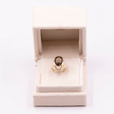 Anello da cocktail vintage in oro 8k con quarzo fumè, anni '70