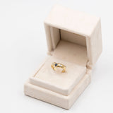 Anello vintage a "V" in oro giallo 14k con zaffiro e diamanti (0,15ctw), anni '70