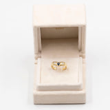 Anello vintage a "V" in oro giallo 14k con zaffiro e diamanti (0,15ctw), anni '70