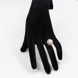 Anello vintage in oro bianco 18k con perla e diamanti (0,74ctw), anni '60