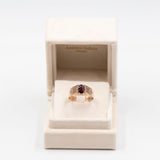 Anello vintage in oro rosa 8k inciso con granato
