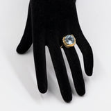 Anello vintage in oro giallo 14k con acquamarina (7.7ct), anni '70