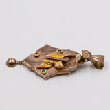 Pendente borbonico in oro con pietre preziose e perlina, fine '800