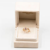 Anello vintage in oro giallo 14k con zaffiro rosa sintetico, anni '70