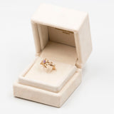 Anello vintage in oro giallo 14k con zaffiro rosa sintetico, anni '70