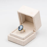 Anello vintage in oro giallo 14k con cammeo su agata, anni '70