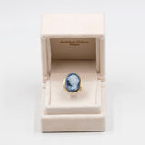 Anello vintage in oro giallo 14k con cammeo su agata, anni '70