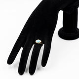 Anello vintage in oro giallo 8k con turchese e diamanti, anni '70