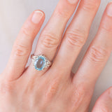 Anello vintage da cocktail in stile Art Déco in platino con acquamarina (2.72ct) e diamanti (0.08ctw), anni ‘90/anni ‘2000