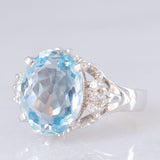 Anello vintage da cocktail in stile Art Déco in platino con acquamarina (2.72ct) e diamanti (0.08ctw), anni ‘90/anni ‘2000