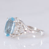Anello vintage da cocktail in stile Art Déco in platino con acquamarina (2.72ct) e diamanti (0.08ctw), anni ‘90/anni ‘2000
