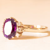 Anello vintage in oro giallo 14K con ametista (2.60ct ca.) e diamanti di taglio brillante (0.12ctw ca.), anni ‘70