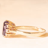 Anello vintage in oro giallo 14K con ametista (2.60ct ca.) e diamanti di taglio brillante (0.12ctw ca.), anni ‘70