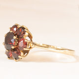 Anello a margherita vintage in oro giallo 8K e granati (2.20ctw ca.), anni ‘70