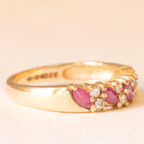 Veretta vintage in oro giallo 9K con rubini (0.50ctw ca.) e diamanti (0.16ctw ca.), anno 1990