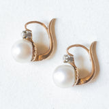 Orecchini antichi in oro giallo e in oro bianco 18K con perle bianche e diamanti di taglio rosetta, anni ‘10/‘20