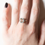 Anello Art Déco in oro giallo e in oro bianco 18K con acquamarina (3ct ca.) e diamanti di taglio rosetta, anni ‘30