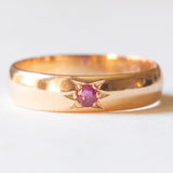 Anello gypsy vintage in oro giallo 14K con rubino sintetico, anni ‘40
