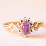 Anello a margherita vintage in oro giallo e bianco 9K con ametista (0.50ct ca.) e diamanti, anni ‘70