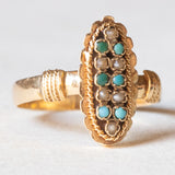 Anello antico in oro giallo 18K con turchesi e perline, anni ‘10/‘20