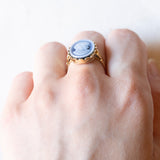 Anello vintage in oro giallo 14K con cammeo su agata, anni ‘60