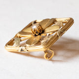 Spilla antica “portafortuna” in oro giallo 18K con perlina bianca, anni ‘30