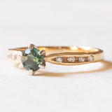 Anello vintage in oro giallo e bianco 14K con tormalina verde e diamanti (0.04ctw ca.), anni ‘80