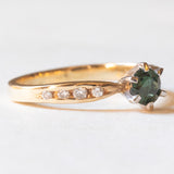 Anello vintage in oro giallo e bianco 14K con tormalina verde e diamanti (0.04ctw ca.), anni ‘80