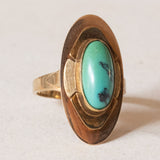 Anello Art Nouveau in oro giallo 14K con turchese, anni ‘20