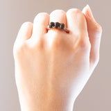 Anello vintage in oro rosa 9K con ammoliti e diamanti