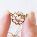 Collier con catenina in oro giallo 18K e con decorazione centrale convertita da orecchino antico in oro giallo 18K con diamanti di taglio rosetta (primi del ‘900)