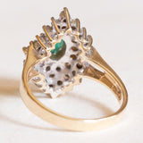 Anello vintage a navette in oro giallo e in oro bianco 14K con smeraldo (0.70ct ca.) e diamanti di taglio brillante (0.85ctw ca.), anni ‘60